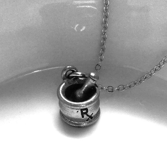 Mortar and Pestle Pharmacist Graduation Gift Pewter Charm Necklace - Picture 1 of 2